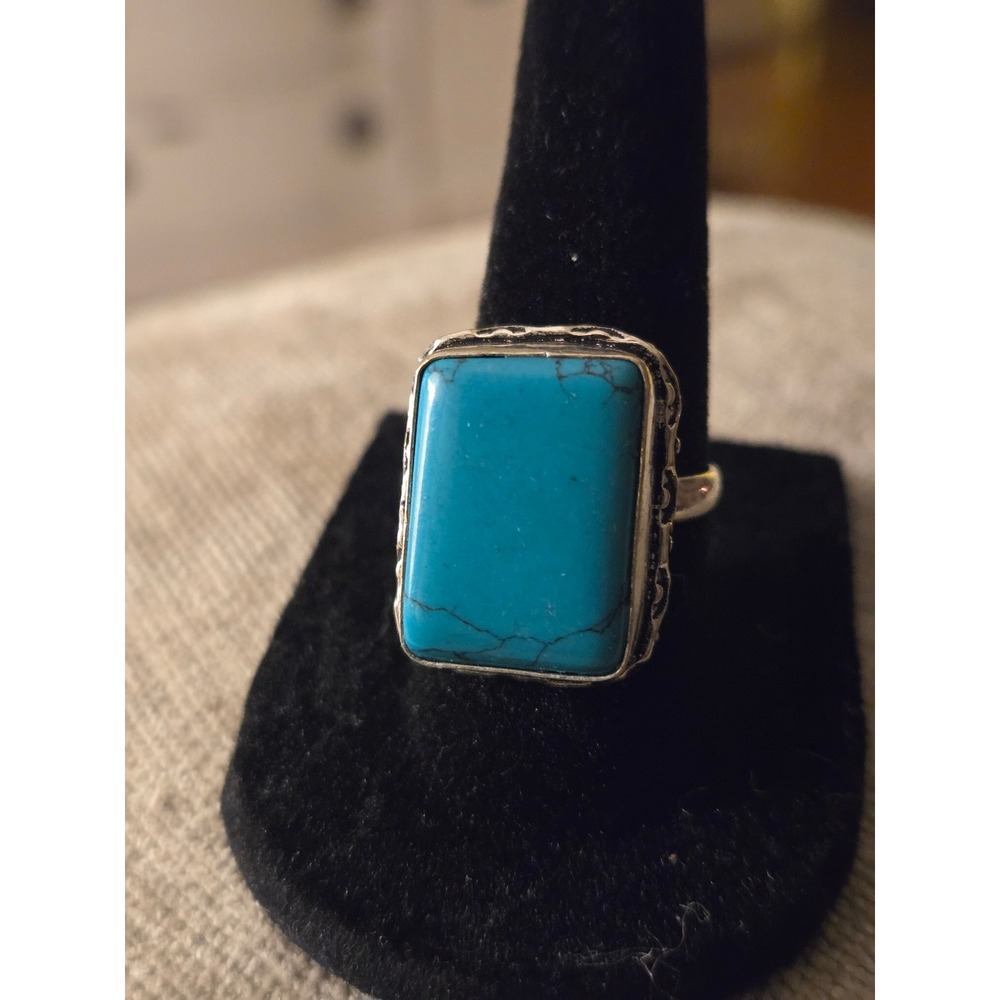 Howlite Sterling Ring Blue Vintage Sz 6.5